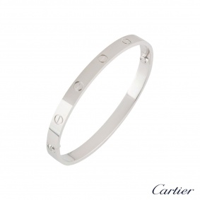 Cartier White Gold Plain Love Bracelet Size 17 B6035417